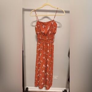 Burnt Orange Chiffon Floral Dress